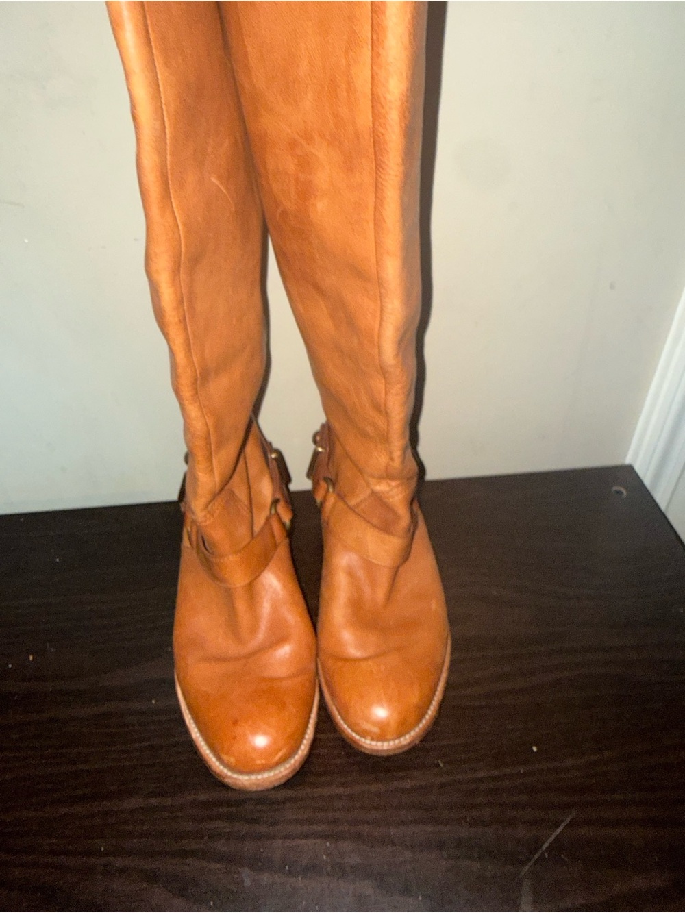 Women’s Tall Leather Riding Boots in Cognac Brown